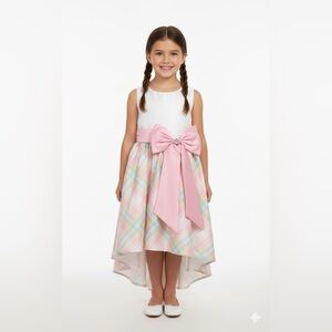 Charming Pink Plaid Kids Dress